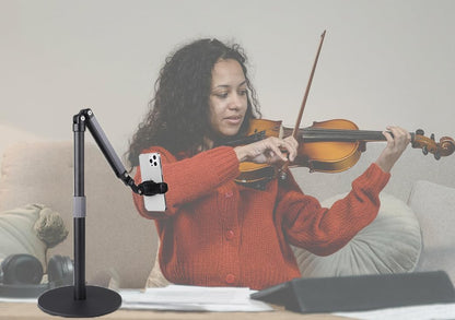 Heavy Duty Overhead Phone Stand for Desk Video Recording for iPhone Holder, with Extension Arm, 360° Swivel, for Filming, Meeting, Cooking, Painting and Crafting