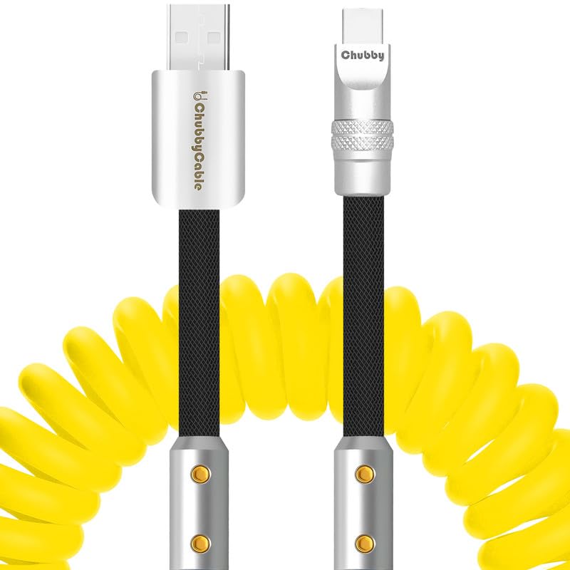chubbycable Colorblock Chubby - Spring Braided Silicone Charge Cable Coiled USB C Cable Fast Charging Type C Charger Cord for Car, Yellow+Black, USB-A to Type-C, 2.29FT-3.6FT
