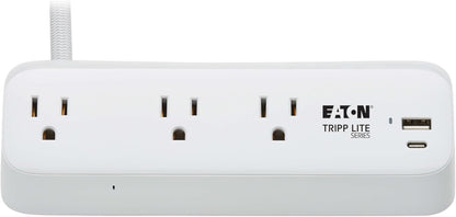 Eaton Tripp Lite Series Desk Clamp Power Strip Surge Protector, 3-Outlets, USB-A & USB-C Charging Ports, 900 Joules, 8ft Braided Flat Extension Cord, Lifetime Manufacturer's Warranty (TLP308U20CLAMP)