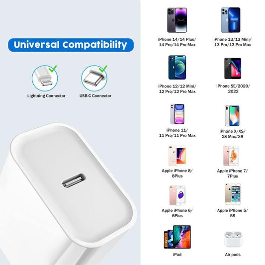 10FT iPhone Charger, iPhone 14 Fast Charging Block, Long 10Feet Fast Apple Charger USB C to Lightning Cable & 3Pack Type C Wall Charger Block for iPhone 14/14 Pro Max/14 Plus/13/13 Mini/12/11/X/XR/SE