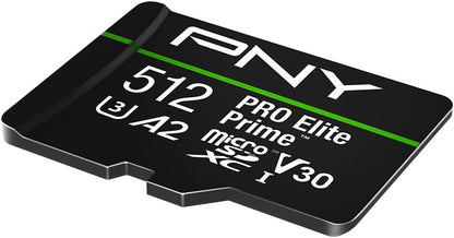 PNY 512GB PRO Elite Prime™ C10 U3 V30 A2 microSDXC Flash Memory Card – Ultra-Fast Speeds, Read 200MB/s, Write 150MB/s, 4K UHD, Full HD, UHS-I, for Smartphones, Drones, Action Cameras