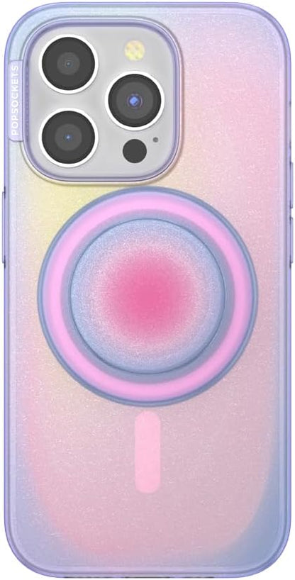 PopSockets iPhone 15 Pro Case with Round Phone Grip Compatible with MagSafe, Phone Case for iPhone 15 Pro, Wireless Charging Compatible - Aura