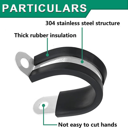 110PCS Cable Clamps Assortment Kit,10 Sizes—1/4" 5/16" 3/8" 1/2" 5/8" 3/4" 1" 1-1/4" 1-1/2" 1-3/4" Stainless Steel Rubber Coated Cushioned Insulated Cable Clamp,Automotive Wire Pipe Clamps