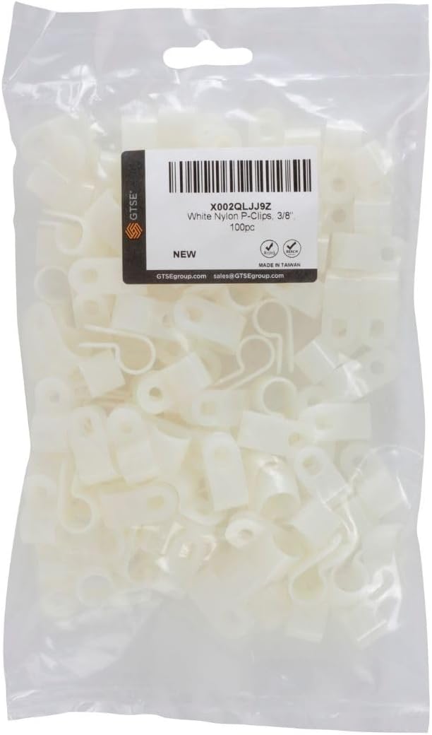 GTSE White Nylon Plastic Cable Clamps, 3/8" Screw Mounts for Cable, Rope, Tube Management, 100 Pack
