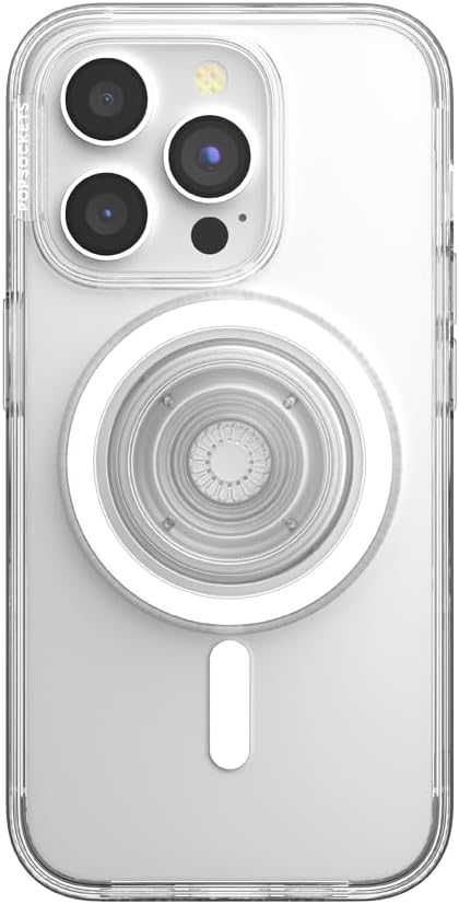 PopSockets iPhone 15 Pro Case with Round Phone Grip Compatible with MagSafe, Phone Case for iPhone 15 Pro, Wireless Charging Compatible - Clear