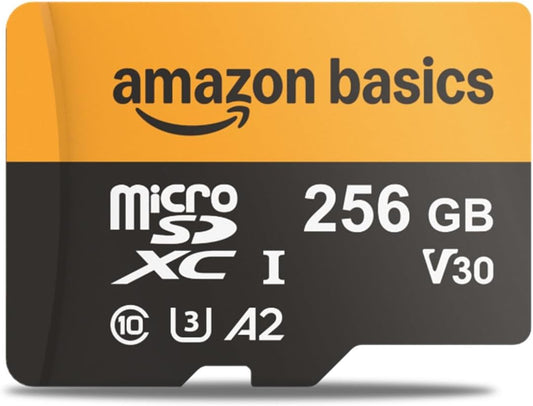 Amazon Basics 256GB microSDXC Card with Adapter, Read Speed Up to 200MB/s, 1-Pack