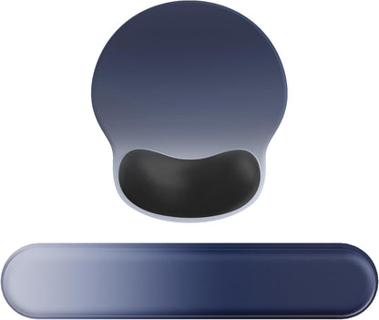 Ergonomic Mouse Pad Wrist Support Set, Memory Foam Keyboard Wrist Rest Set, Keyboard Pad, Non-Slip Base Mousepad（Gradient Blue Black Set）