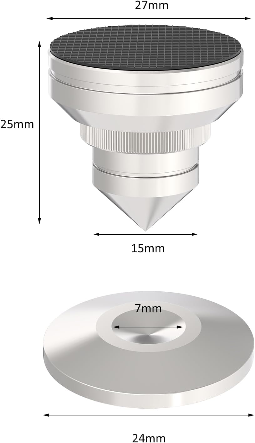 Preffair Adjustable Turntable Feet Stainless Steel Speaker Vibration Isolation Spikes&Pads Subwoofer Floor Protector Shoes Mats Amplifier Vinyl Record Player Shock Absorber Base 4 Sets