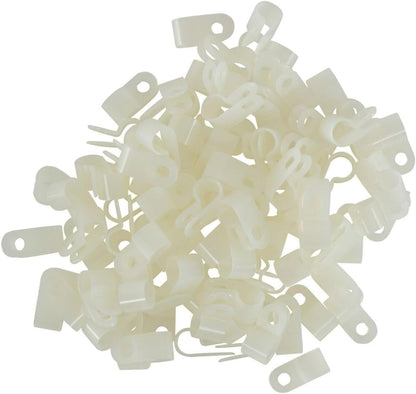 GTSE White Nylon Plastic Cable Clamps, 5/16" Screw Mounts for Cable, Rope, Tube Management, 100 Pack