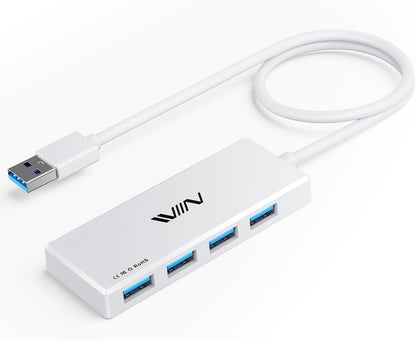 USB 3.0 Hub,4 Port USB Splitter Extender Portable Adapter Multiport Data Hub for Laptop,Xbox, Flash Drive,HDD,Console,Camera,Keyborad,Mouse Windows,Mac OS PC,Not Designed to Charge Devices-White