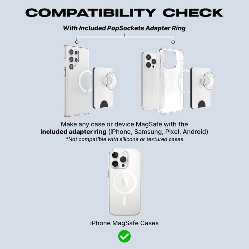 PopSockets Phone Wallet with Expanding Grip and Adapter Ring for MagSafe, Phone Card Holder, Wireless Charging Compatible, Wallet Compatible with MagSafe - All Smiles