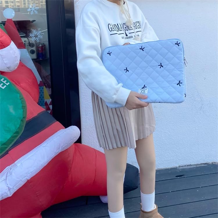 Cute Bow Graphic Carrying Laptop Bag Y2K Preppy Laptop Sleeve Case Bag Kawaii Pad Computer Protect Case Pouch (11 inch,Blue)