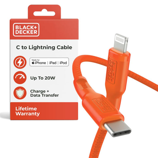 BLACK+DECKER USB C to Lightning Cable - Fast Compatible iPhone Lightning Cable - Durable Braided Type C iPhone Charger Cord - for Travel and Daily Use - Multiple Colors and Lengths - 9ft