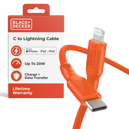 BLACK+DECKER USB C to Lightning Cable - Fast Compatible iPhone Lightning Cable - Durable Braided Type C iPhone Charger Cord - for Travel and Daily Use - Multiple Colors and Lengths - 6ft