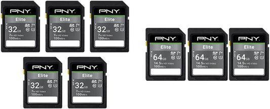PNY 32GB & 64GB Elite Class 10 U1 V10 SDHC & SDXC Flash Memory Card Bundle - 100MB/s Read Speed