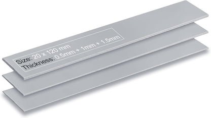 Aairhut 3 Pack 13 W/m.K Thermal Pads, 120 x 20 mm x [0.5 mm + 1 mm + 1.5 mm] Highly Efficient Thermal Conductivity Silicone Cooling Pads for Laptop Heatsink CPU GPU SSD IC LED Cooler