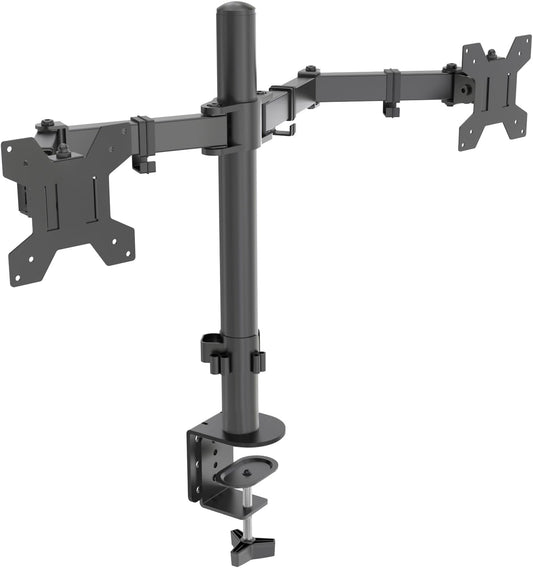 H&C(hcck&Cllassp) Dual Monitor Mount, Monitor Arm with Swivel, Tilt, Rotation, Height Adjustable, VESA Mount for 17-27” Monitors up to 17.6lbs, Desk Mount with C-Clamp, Black