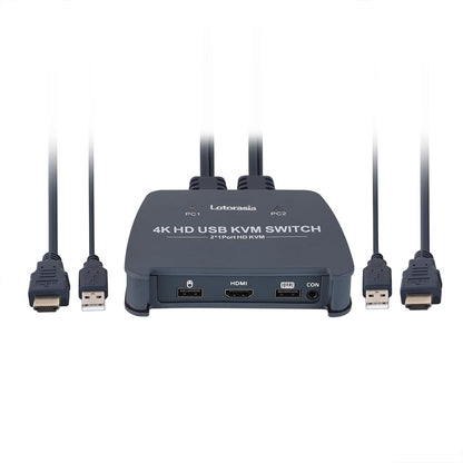 HDMI KVM Switch 1 Monitor 2 Computers,4K@60Hz KVM Switcher with 2 HDMI Cable and USB Ports for 2 Computers Share Keyboard Mouse Printer, Include Desktop Controller
