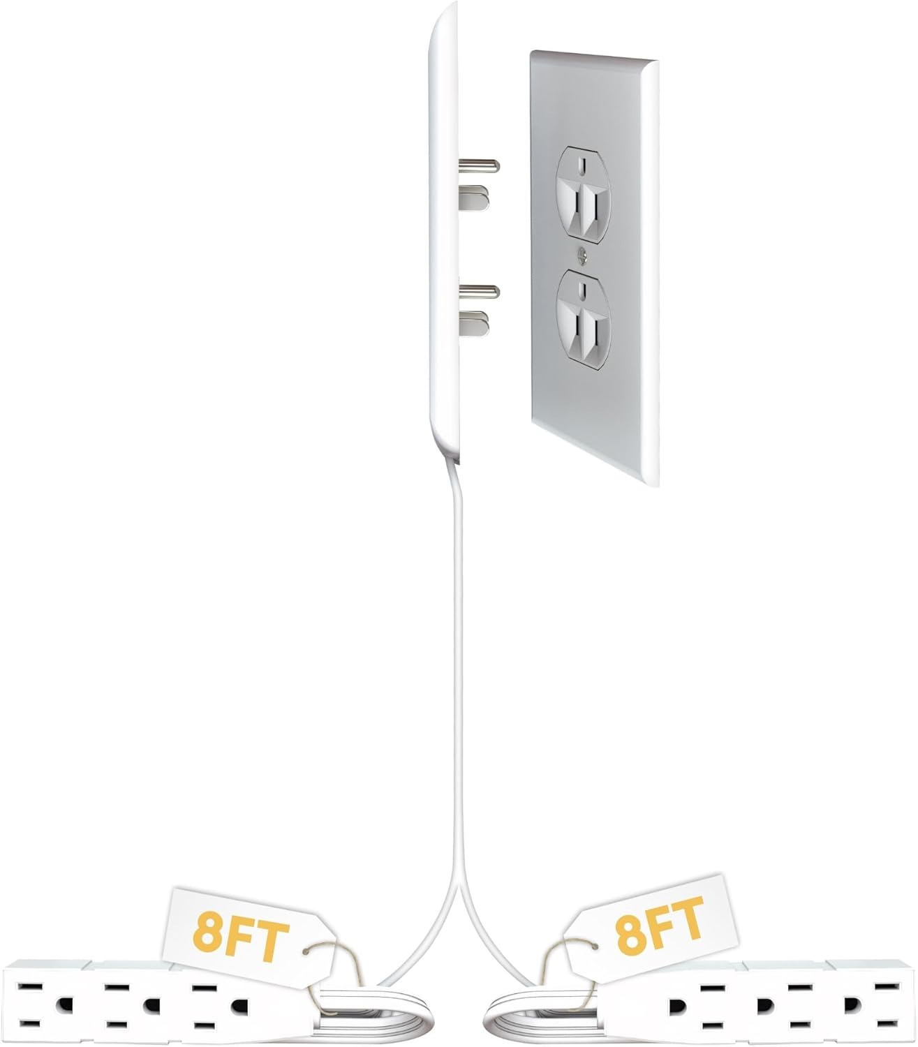 Sleek Socket Original & Patented Ultra-Thin Outlet Concealer With Cord Kit, Flat Extension With Multi Outlets Power Strip, Ideal for Home Improvement, Hide Bulky and Messy Cords