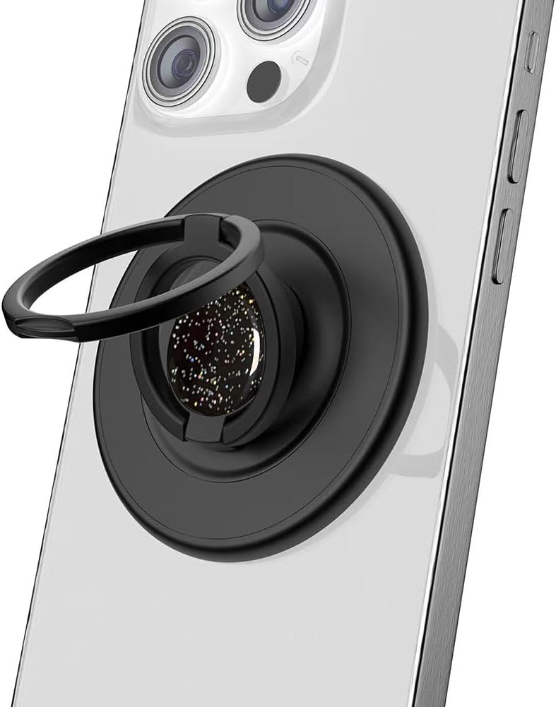 Magnetic Phone Grip Compatible with MagSafe, Magnetic Phone Ring Holder Finger Kickstand Wireless Charging Compatible, Double Cell Phone Rings Gripper Stand for MagSafe iPhone - Sparkle Black