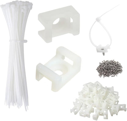 Cable Zip Tie Mounts Kit - 240 Set Wire Cable Clips Organizer Holders with 8" Cable Ties, Saddle Type Mounts Base and Tapping Screw