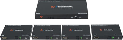 J-Tech Digital HDMI Extender Splitter 4K 60Hz 1 in 4 Out Over Single Cat5e/6 Ethernet Cable Up to 196ft. Supports 4K Downscale Audio Extraction PoC EDID Switch by [JTECH-14EX60-AE]