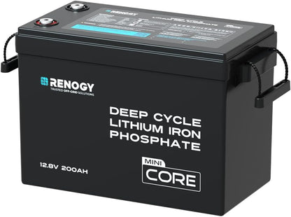 Renogy 12V 200Ah LiFePO4 Lithium Battery Mini Size, Up to 5000+ Deep Cycles, 200A Upgraded BMS, 380A Peak Discharge W/Low Temp Protection, Compact Size for RV, Marine, Solar, Trolling Motor Backpower