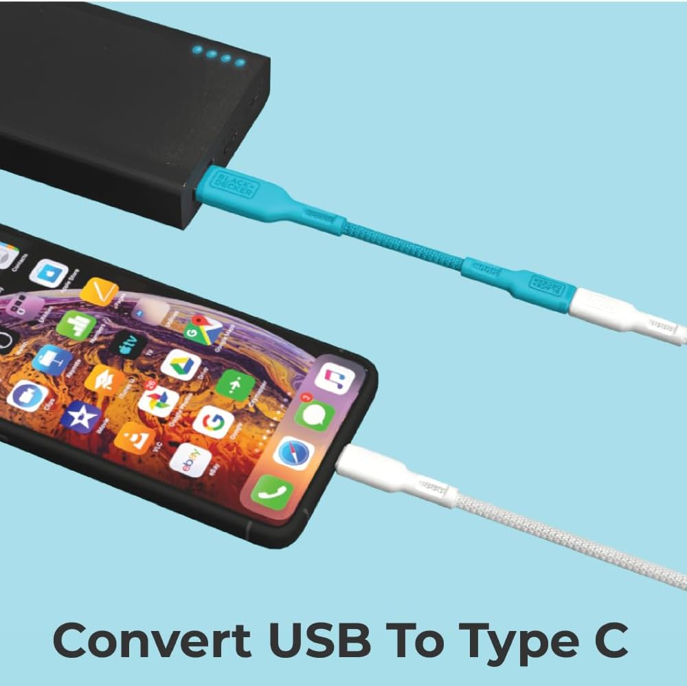 BLACK+DECKER USB C to USB Adapter [2 Pack], Type C Female to USBA Male OTG Cable USBA to USBC Adapter Apple Compatible with MacBook Pro/Air, iPhone 16/15 Series, Samsung Galaxy S24/S23/S22, Blue