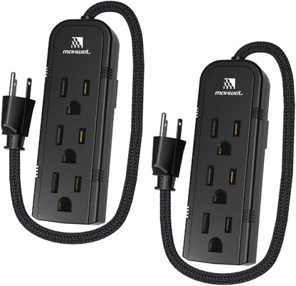 2Pack Small Power Strip Black Outlet - 1FT Heavy Duty Power Extension Cord, Mini Size Portable 3 Outlet Power Strip for Office,Computer,Home Accessories,Travel,ETL Listed (13a/125v/60hz/1625w)