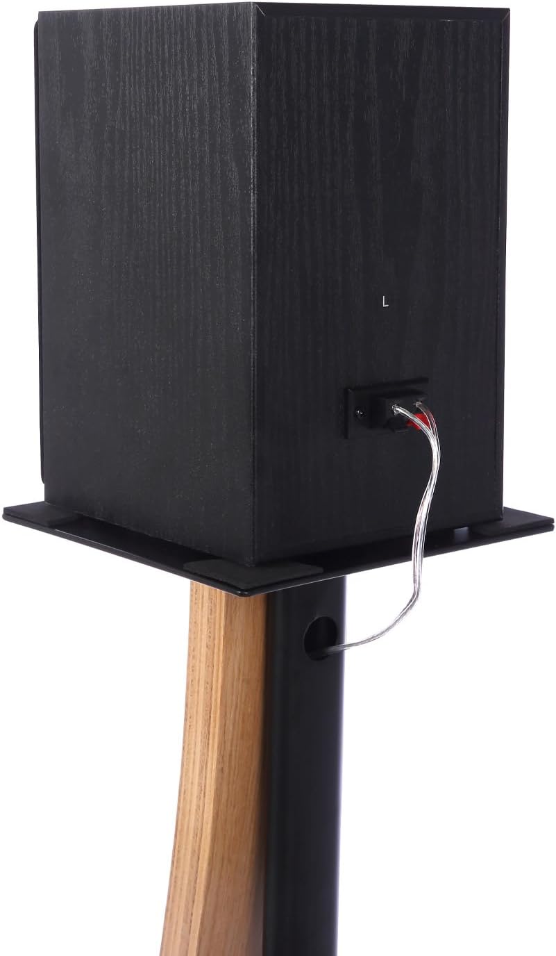 EXIMUS One Pair Fixed Height Universal Speaker Floor Stands with Real Wood - Oak - 290 Series