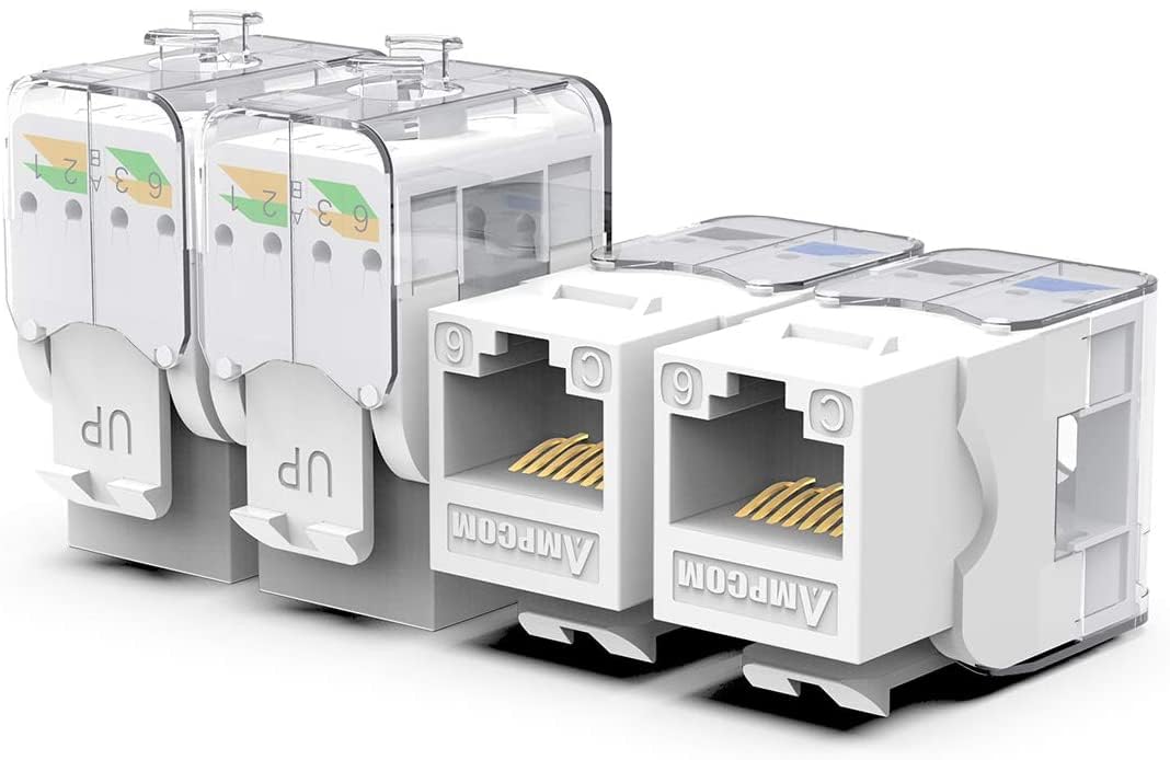 AMPCOM CAT6 Keystone Jack Tool-Less RJ45 UTP, No Punch-Down Tool Required Module Coupler 12-Pack White