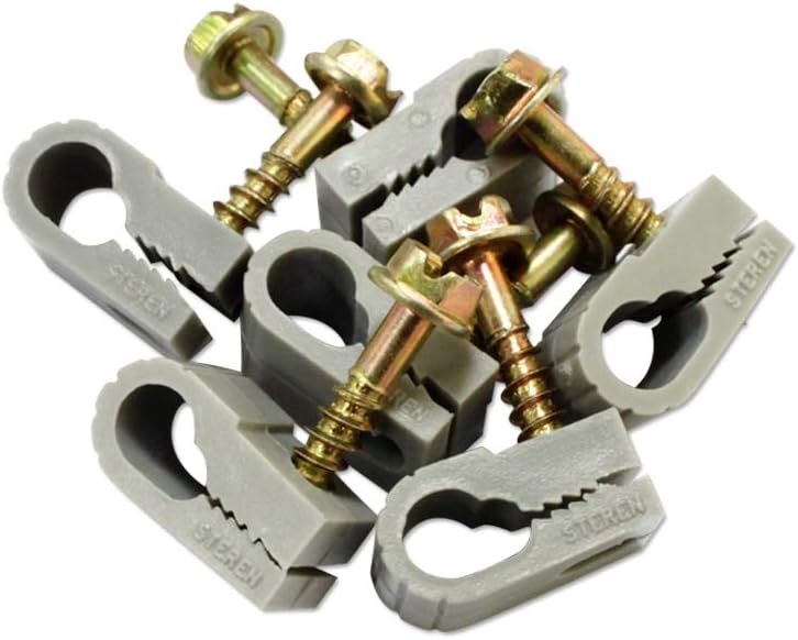 STEREN Coaxial Cable Clips - Cable Holder - Wire Clips - Siding Clips for Hanging - Cord Holder for Desk - Cable Clamps (Gray, 200 Count - Single Screw)