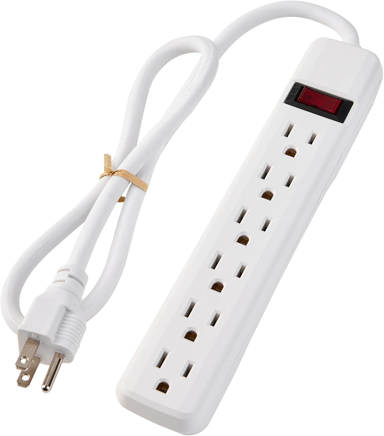 6-Outlet Surge Protector – 250 Joules, 2ft Cord, 15A/125V, 1875W Max – Right Angle Plug, Black – Home, Office, & Electronics Protection