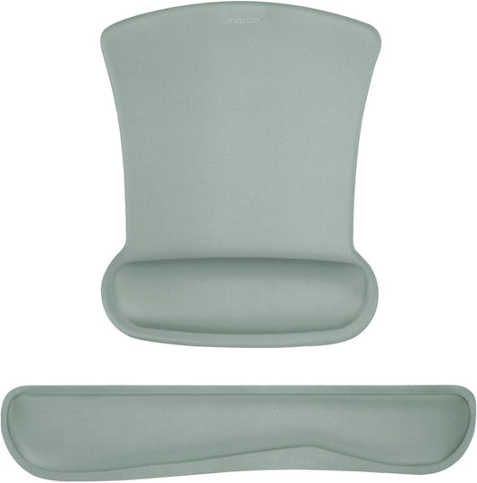 MOSISO Wrist Rest Support for Mouse Pad & Keyboard Set, Ergonomic Mousepad Non-Slip Base Home/Office Pain Relief & Easy Typing Cushion with Neoprene Cloth & Raised Memory Foam, Antique Green