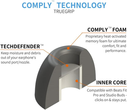 Comply Memory Foam Replacement Earbud Tips for Beats Fit Pro & Beats Studio Buds | Ultimate Comfort, Secure Fit, Superior Noise Isolation | Black, Large (3 Pairs)