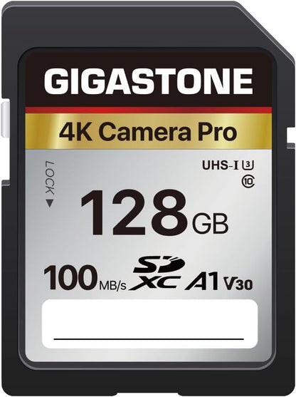 [5-Yrs Free Data Recovery] GIGASTONE 128GB SD Card, 4K Camera Pro, A1 V30 SDXC Memory Card 4K UHD Video Compatible with Canon Digital Camera, with 1 Mini Cases