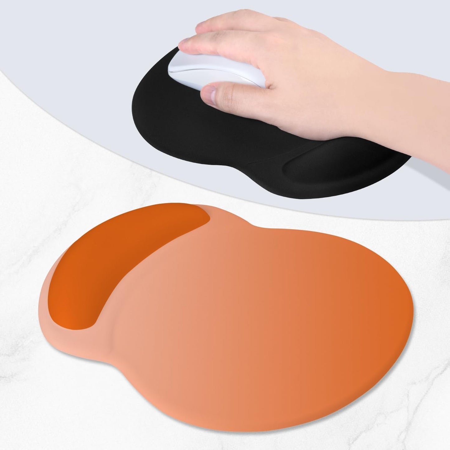 ITNRSIIET Ergonomic Mouse Pad with Comfort Gel Wrist Rest, Non-Slip PU Base, Smooth Textured Surface, Reduces Hand Fatigue & Wrist Pain, 8.7 x 7.2 Inch for Office Gaming Home, Peach Gradient