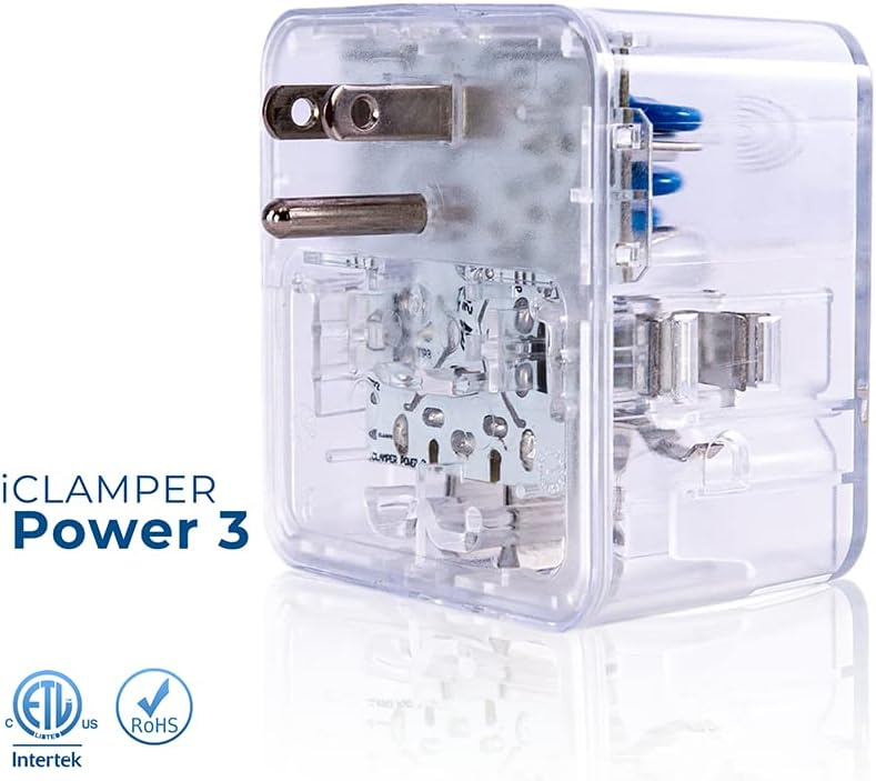 Clamper 3-Outlet Surge Protector 1800 Joules, 1875W, for TV, PC, Xbox, PS5, Refrigerators and Other Appliances (Compact Wall Surge Protector), iCLAMPER Power 3, 2-Pack Clear