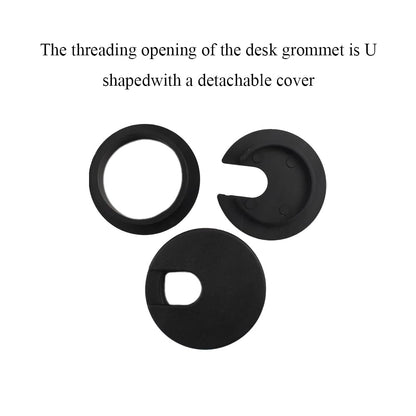 HAHIYO 2Pcs 1.38Inch/35mm Black ABS Plastic U-Shaped Desk Grommet Wire Grommet Cable Management Cord Hole Cover Desk Wire Hole Insert Wire Organizer for Computer Office Home School Equipment Systems