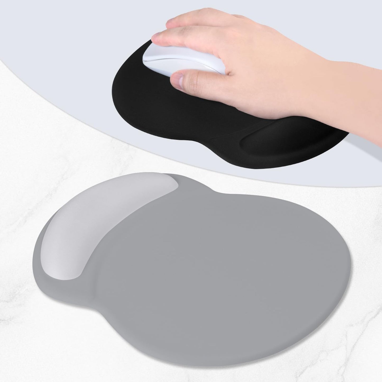 ITNRSIIET Ergonomic Mouse Pad with Comfort Gel Wrist Rest, Non-Slip PU Base, Smooth Textured Surface, Reduces Hand Fatigue & Wrist Pain, 8.7 x 7.2 Inch for Office Gaming Home, Light Gray Accent
