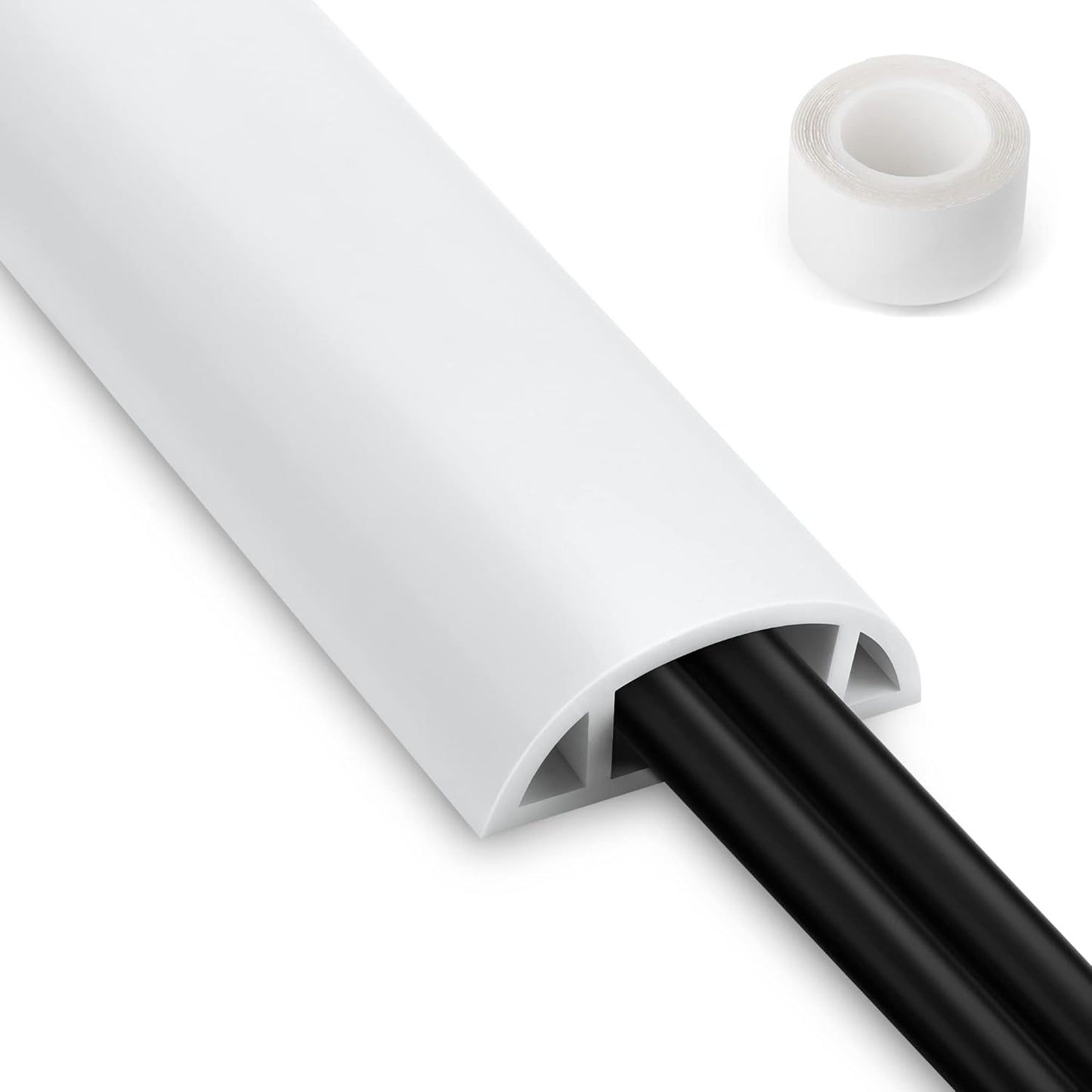 Cord Hider Floor - 3FT White Cord Cover, Soft PVC Wire Covers - Hides Cords - 0.7" W x 0.4" H