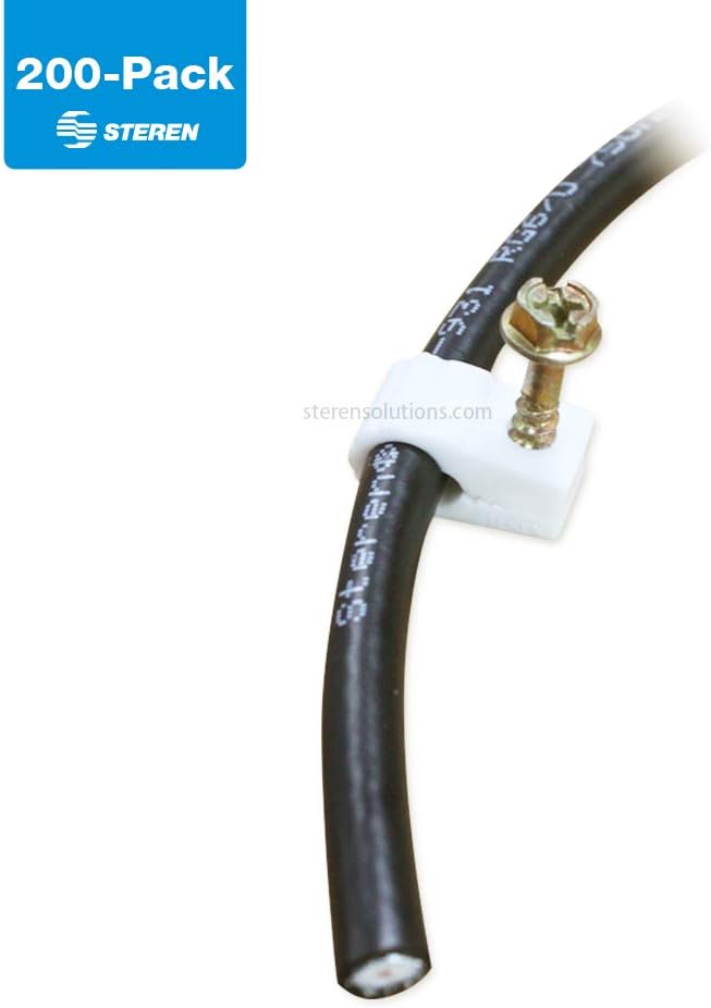 STEREN Coaxial Cable Clips - Cable Holder - Wire Clips - Siding Clips for Hanging - Cord Holder for Desk - Cable Clamps (White, 200 Count - Single Screw)