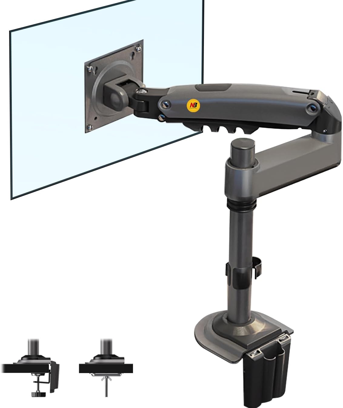 NB North Bayou Monitor Desk Mount Long Arm for Monitors Within 4.4 to 19.8lbs Ultra Wide Full Motion Swivel Height Adjustable Monitor Stand H100