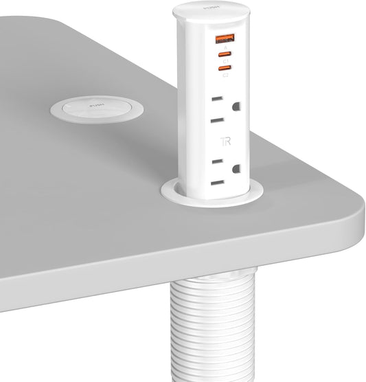 2 Inch Pop Up Outlet for Countertop,Power Grommet 2-inch Desk Wire Hole Insert,20W USB C,2 Outlets,2 USB C/1 USB A,Recessed Outlet,Desk Charging Station (White, 6 FT Cable)