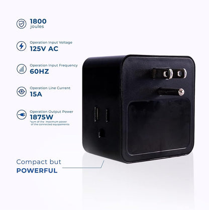 Clamper 3-Outlet Surge Protector 1800 Joules, 1875W, for TV, PC, Xbox, PS5, Refrigerators and Other Appliances (Compact Wall Surge Protector), iCLAMPER Power 3, 2-Pack Black