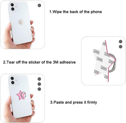 Bonoma Cute Star Phone Ring Holder, 3 Pack Universal Finger Ring Stand Grip Kickstand Ring, 360° Rotation Universal Stylish Stand Compatible with All Smartphones