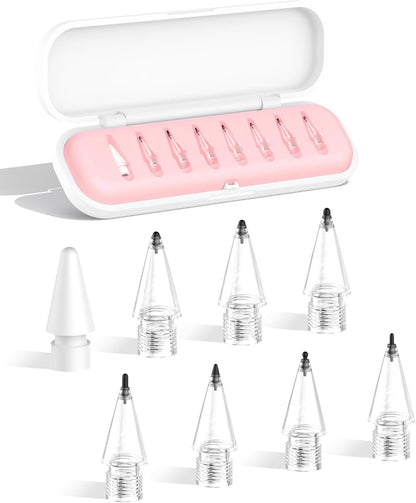 8-Pack Carbon Fiber Replacement Tips for Apple Pencil Pro/2nd/1st Gen/USB-C, Upgraded Nibs for Bare Screen & Tempered Glass with Storage Case - Pink