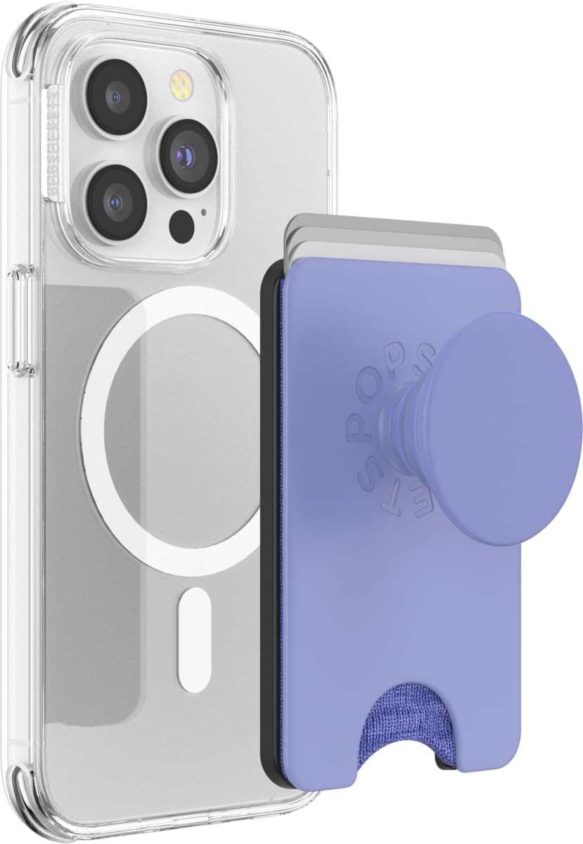 PopSockets Phone Wallet with Expanding Grip and Adapter Ring for MagSafe, Phone Card Holder, Wireless Charging Compatible, Wallet Compatible with MagSafe - Deep Periwinkle
