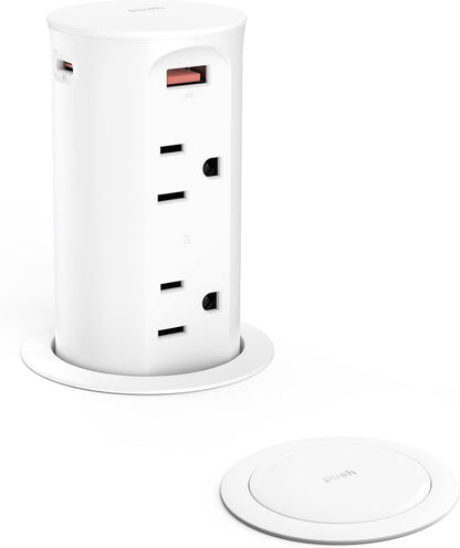 Pop up Outlet for Countertop,65W USB C Fast Charging Port,2.5-inch Hole Desktop Power Grommet,Recessed Power Strip,4 Outlets 4 USB Ports,15Amp Tamper Resistant Receptacle,ETL Listed (White)
