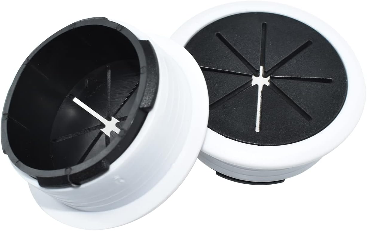 Aifeier ET 2PCS Desk Grommet 2 Inch/50mm Rubber Cable Wire Grommet Cable Hole Cover for Managing and Hiding Office PC Desk Cable Cord (Black with White)